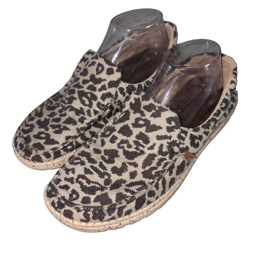Hey Dude Misty Woven Cheetah Grey Size 10 Slip On Comfort EUC